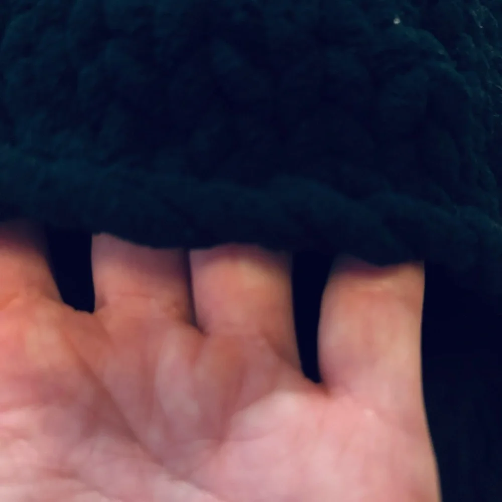 Handmade unisex Black and Cream Knit Beanie Opening for Eyes NWOT - Picture 2 of 3